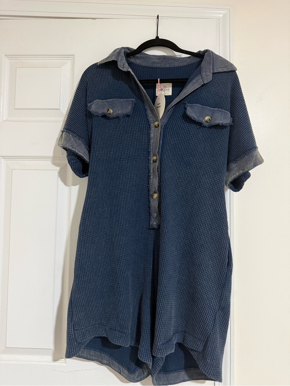 Umgee Navy Blue Waffle-Knit Romper